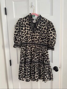 Gretchen Scott Designs Black and Cream Animal Print Mini Dress